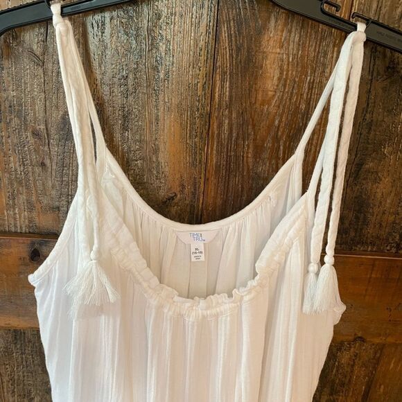 T&T Sz XL Flowy Cotton Bright White Boho Beach Skinny Tie Cotton Layered Dress - Picture 9 of 9
